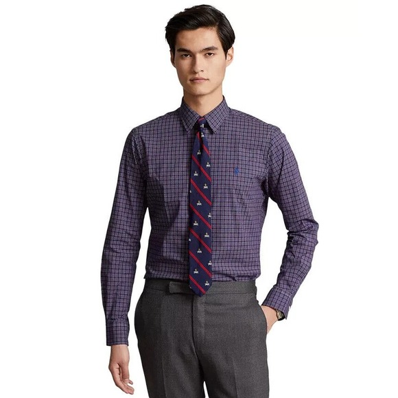 Polo Ralph Lauren Men's Classic Fit Plaid Stretch Poplin Shirt Size XXL Blue‎